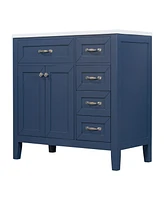 36" Bathroom Vanity with Sink Combo, Blue Bathroom Cabinet with Drawers, Solid Frame and Mdf Board