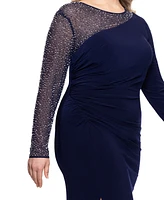 Betsy & Adam Plus Embellished Asymmetric Gown