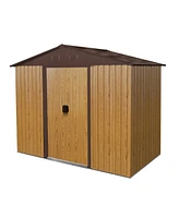 8ft x 4ft Outdoor Metal Storage Shed with Sliding Door and foundation for Backyard, Patio, Lawn (Coffee)