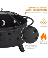Fire Pit 32 Inch Outdoor Wood Burning Firepit with Screen Patio round about the moon and stars