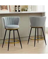 Counter Height Swivel Upholstered Barstools, Set of 2, Velvet Fabric
