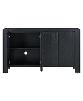 Retro 4-door Sideboard with Distressed Finish and Adjustable Shelves for Dining Room, Kitchen, and Living Room (Black)
