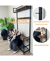 5-in-1 Entryway Bench with Drawers, Hooks, and Shoe Rack