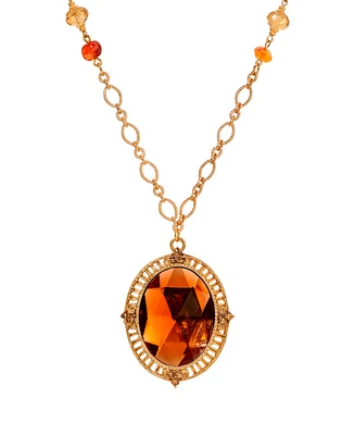 2028 Oval Acrylic Topaz Pendant Necklace