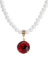 2028 Red Crystal Drop Faux Cultivated Pearl Chain Necklace