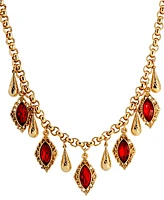 2028 14K Gold Dipped Red Glass Navette Drop Necklace