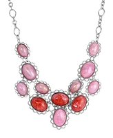 2028 Oval Pink Acrylic Stone Bib Necklace