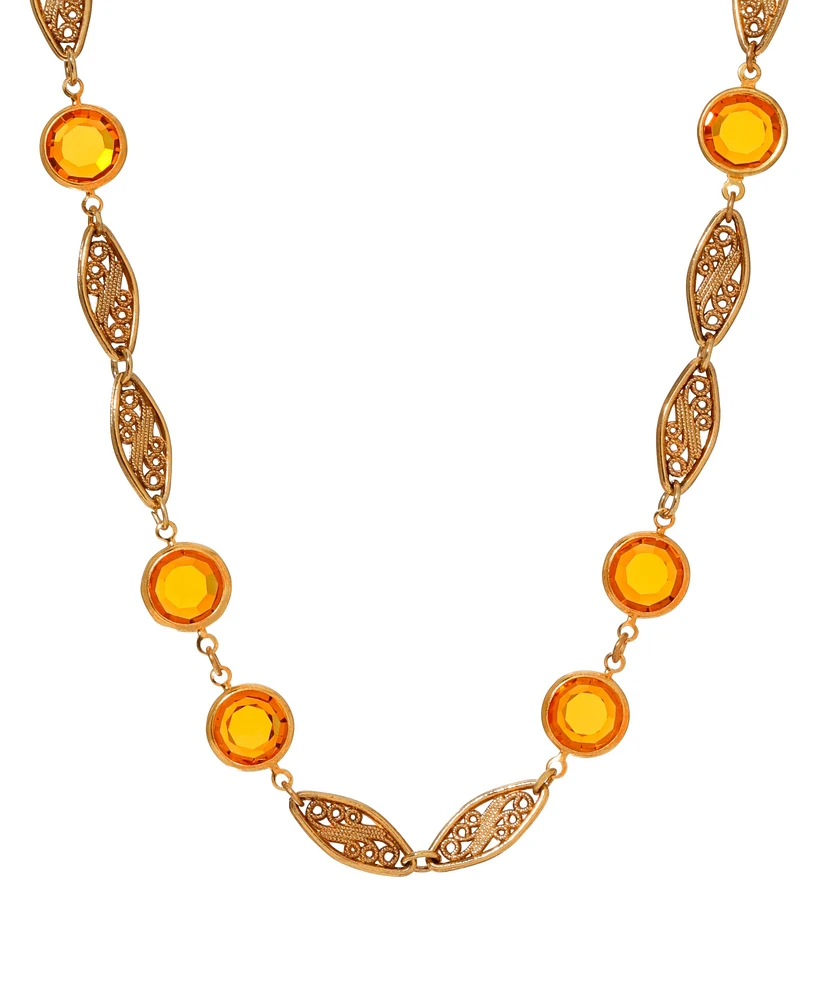 2028 Topaz Crystal Filigree Station Necklace