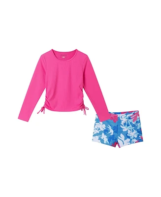 Toddler/Child Girls Pink Rashguard and Floral Print Shorts Set