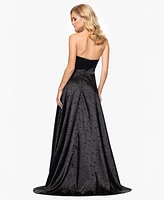 Blondie Nites Juniors' Jacquard Strapless Sweetheart Gown