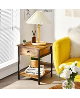 Gymax Industrial End Side Table Nightstand with Drawer Shelf