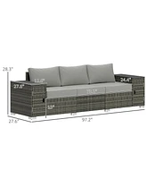 Outsunny Wicker Outdoor Couch, Patio Sofa with Storage, Cushions