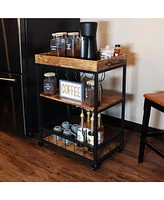 35-Inch 3-Tier Industrial Rolling Bar Cart for the Home - Wine and Glass Rack