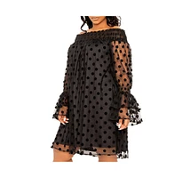 Buxom Couture Women's Plus Off Shoulder Polka Dot Dress