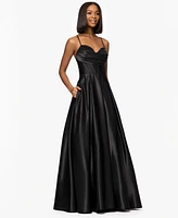 Blondie Nites Juniors' Rhinestone Draped-Neck Corset Gown