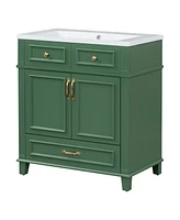 30" Green Bathroom Vanity with Resin Sink and Soft Closing Doors