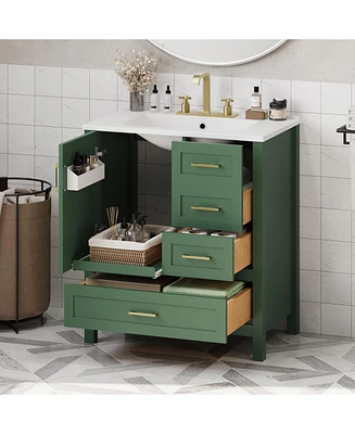 30" Green Bathroom Vanity Set with Sink, Storage Cabinet, Soft Close Drawers, Removable Tray