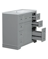 36" Bathroom Vanity with Sink Combo, One Cabinet and Six Drawers, Solid Wood and Mdf Board, Grey