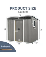 8 ft x 6 ft Outdoor Metal Storage Shed with Window,Transparent plate and lockable sliding door for Garden, Lawn (Gray)