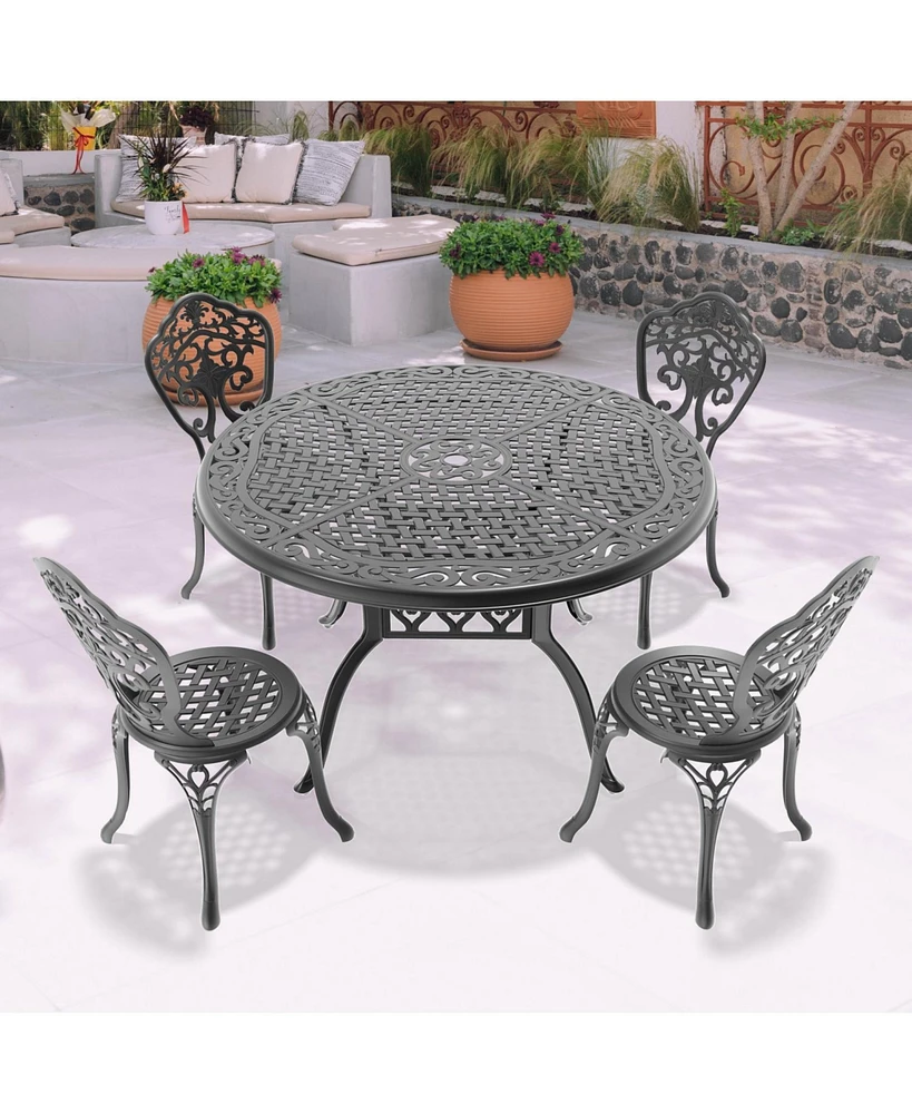 5-Piece Set Of All-Weather Cast Aluminum Dining Furniture Set With Black Frame