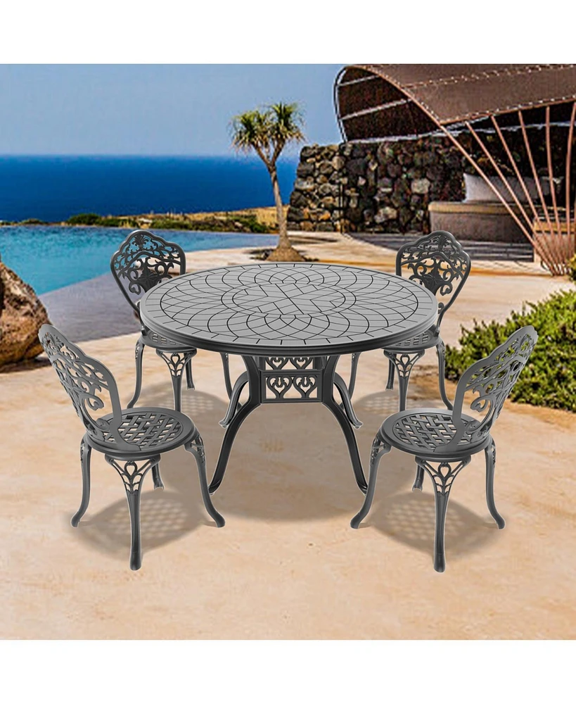5-Piece Set Of All-Weather Cast Aluminum Dining Furniture Set With Black Frame