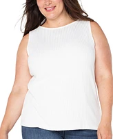 Liverpool Plus Ribbed Boat-Neck Sleeveless Top