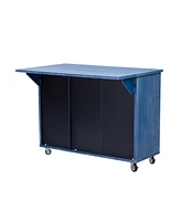 Navy Blue 51" Wave Kitchen Island with Drop Leaf and Storage