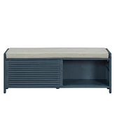 Distressed Shutter Storage Bench with Acacia Veneer for Retro Charm for Living Room, Entryway (Navy)