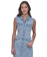 Dkny Jeans Women's Button-Front Sleeveless Midi Denim Dress - Kyo