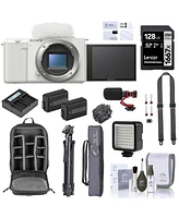 Sony Zv-E10 Mirrorless Camera, White Bundle with 128GB Sd Card, Backpack, Battery, Charger, Tripod, Strap, Microphone, Screen Protector, Led Light, Cl