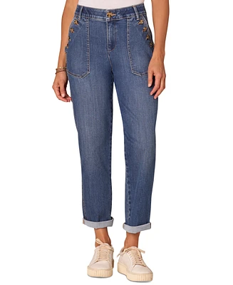 Democracy Women's "Ab" Solution High-Rise Buttoned-Pocket Rolled-Cuff Denim Jeans