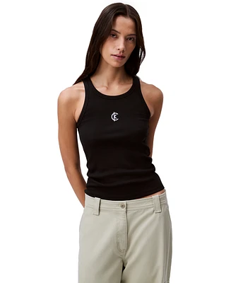 Calvin Klein Jeans Women's Ribbed Logo Crewneck Tank Top