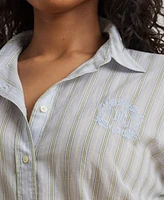 Lauren Ralph Plus Oversize Striped Cotton Voile Shirt