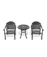 3-Piece Set Of Cast Aluminum Patio Furniture With Black Frame and Seat Cushions In Random Colors