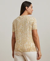 Lauren Ralph Plus Floral Cotton-Blend Short-Sleeve Sweater