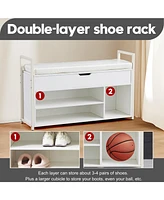 39" Shoe Bench with Lift Top Storage, 2-Tier Shoe Rack