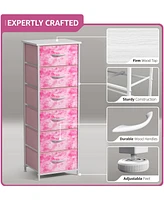 Sorbus Narrow 6 Drawers Nightstand with Steel Frame, Wood Top, Easy Pull Fabric Bins for Home, Bedroom, Office & Dorm