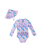 Infant Check Print Ruffle Back Rashguard w/Hat