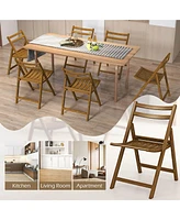 Folding Dining Chair Set of with Rubber Wood Frame Slatted Seat Curved Backrest