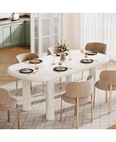Tribesigns Oval Dining Table for 6 People, 63-Inch Modern Kitchen Table, Wood Dinner Table with Cylindrical Legs for Kitchen Dining Room (Only Table)
