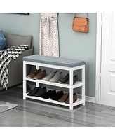 2-Tier Wooden Shoe Rack Bench with Padded Seat