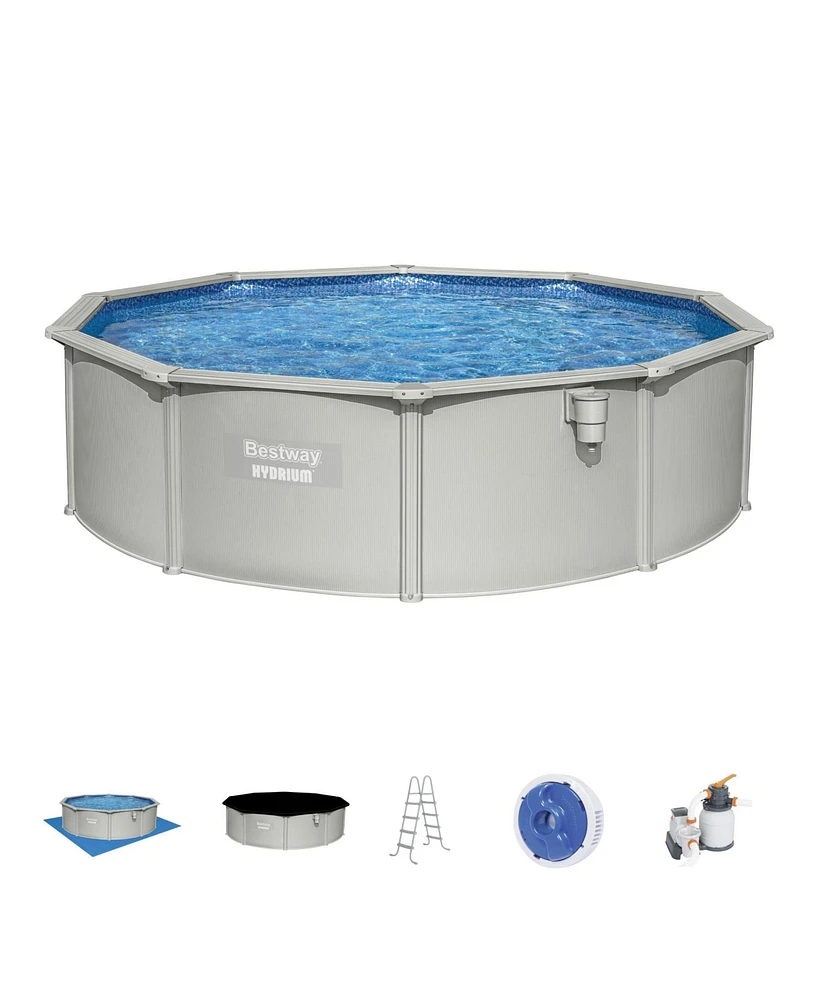 Bestway Hydrium 15' x 48" Round Steel Wall Above Ground Swimming Pool Set, Gray