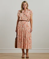 Lauren Ralph Plus Floral Crinkle Georgette Tiered Skirt