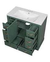 36" Bathroom Vanity with Sink Combo, Six Drawers, Multi-Functional Drawer Divider, Adjustable Shelf, Green