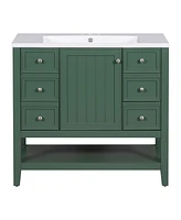 36" Bathroom Vanity with Sink Combo, One Cabinet and Three Drawers, Solid Wood and Mdf Board, Green