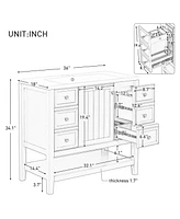 36" Bathroom Vanity with Sink Combo, One Cabinet and Three Drawers, Solid Wood and Mdf Board, Blue