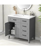 36" Bathroom Vanity with Sink Combo, Bathroom Cabinet with Drawers, Solid Frame and Mdf Board, Grey