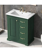 30" Bathroom Vanity with Sink, One Package, Green Bathroom Cabinet with Drawers, Solid Frame and Mdf Board