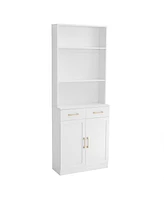 Bathroom Storage Cabinet, Cabinet with Two Doors and Drawers, Adjustable Shelf, Three-layer Open Shelf, Mdf Board, White