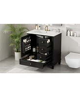 30" Bathroom Vanity with Sink, One Door with Shelf and Three Drawers, Soft Close Door, Black